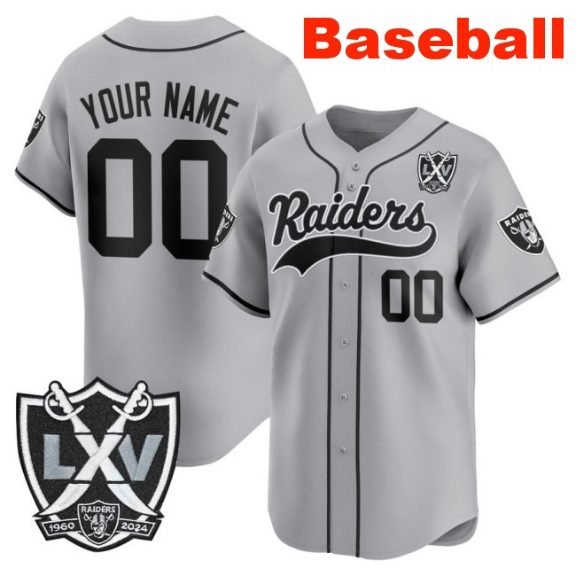 Nike Las Vegas Raiders Custom Baseball Limited Stitched Jersey Grey With 65th Anniversary Patch