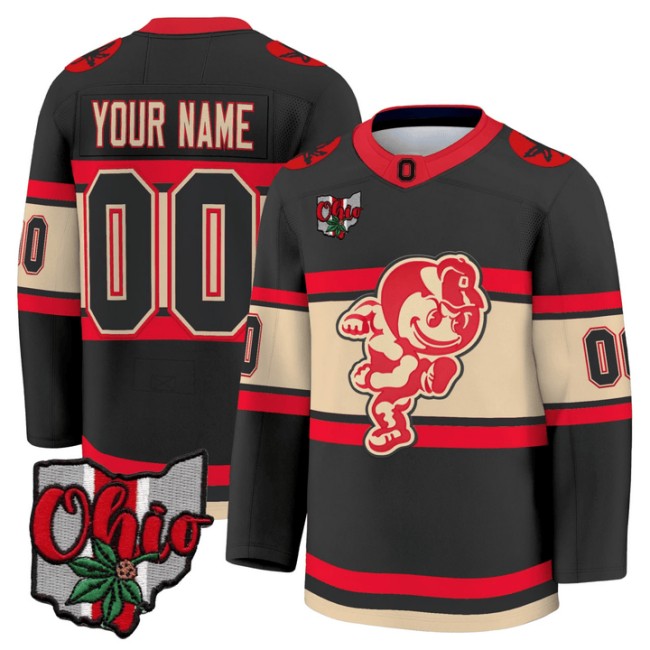 Men's Ohio State Buckeyes Custom Hockey Black Frozen Confines Stitched Jersey