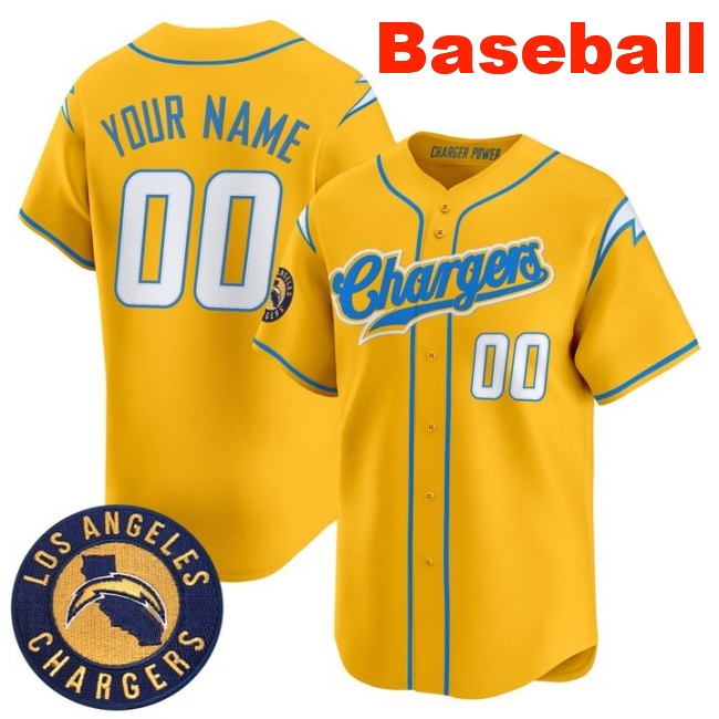 Nike Los Angeles Chargers Custom Baseball 2025 Limited Stitched Jersey Powder Gold