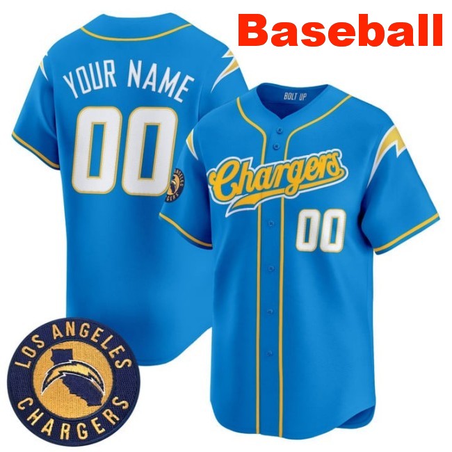 Nike Los Angeles Chargers Custom Baseball 2025 Limited Stitched Jersey Powder Blue
