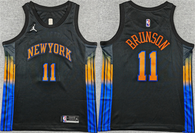 Youth New Yok Knicks #11 Jalen Brunson Black 2025-26 Statement Edition Stitched Basketball Jersey