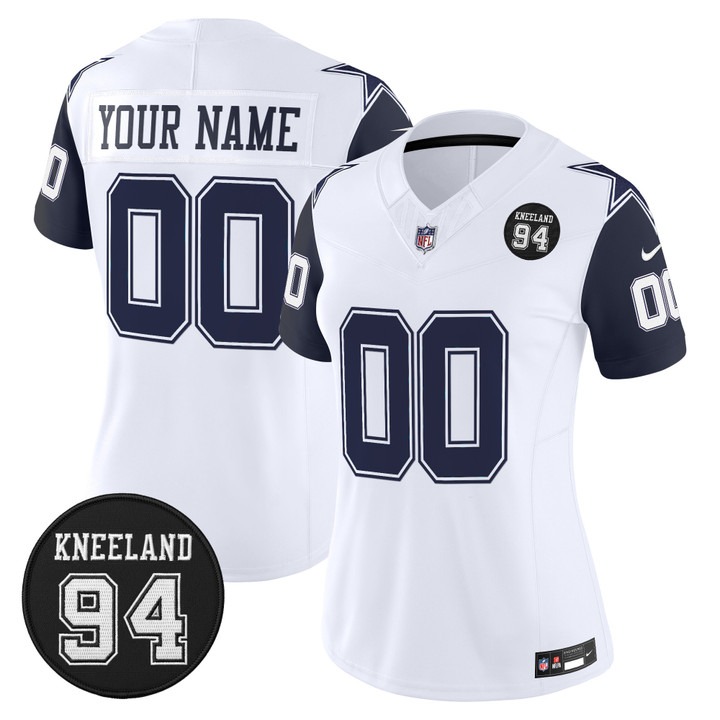 Dallas Cowboys Custom #94 Marshawn Kneeland Memorial Patch Vapor Limited Stitched Jersey White Blue