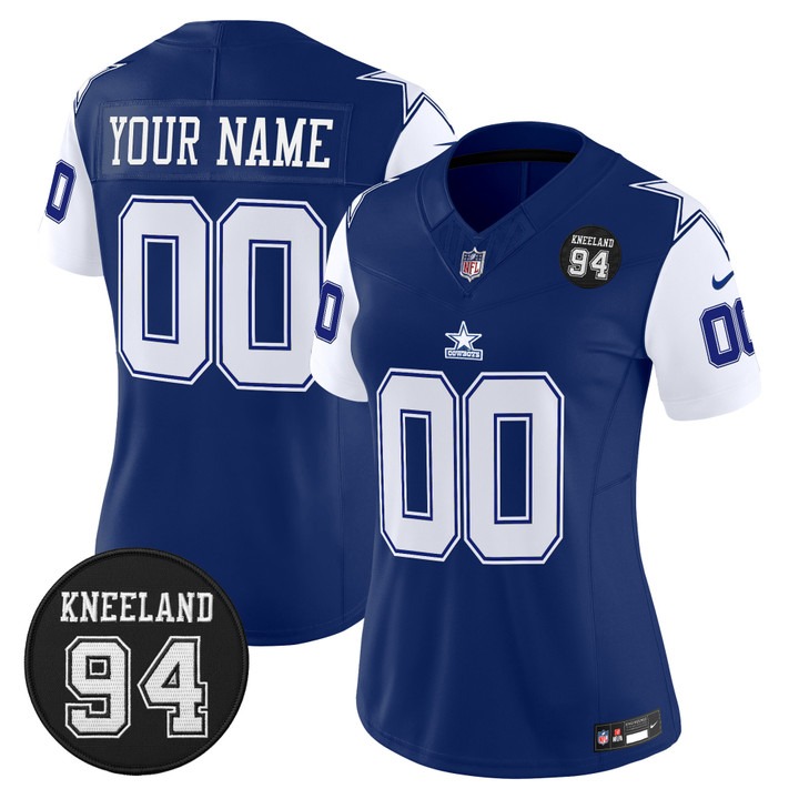 Dallas Cowboys Custom #94 Marshawn Kneeland Memorial Patch Vapor Limited Stitched Jersey Throwback Blue