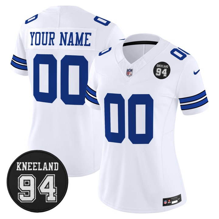 Dallas Cowboys Custom #94 Marshawn Kneeland Memorial Patch Vapor Limited Stitched Jersey White Limited