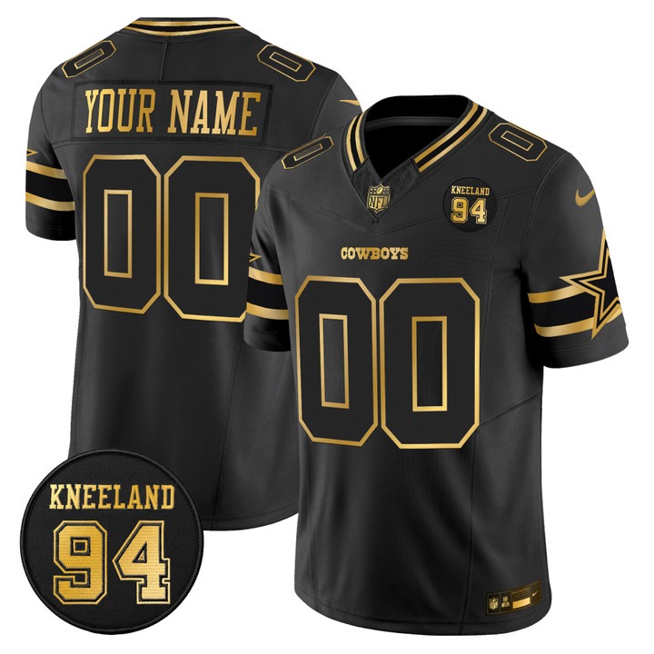 Men's Dallas Cowboys Custom Gold Black #94 Marshawn Kneeland Memorial Patch Vapor Limited Stitched Jersey