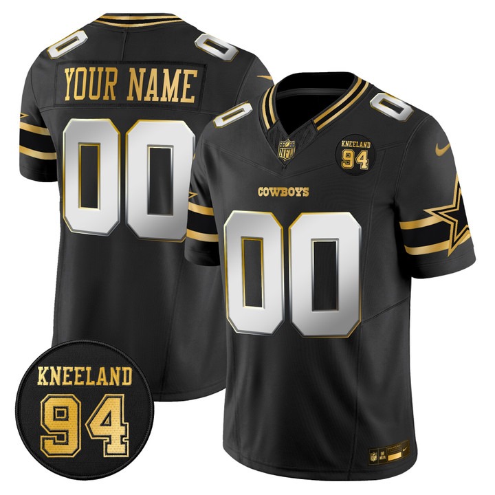 Men's Dallas Cowboys Custom Gold Black Limited #94 Marshawn Kneeland Memorial Patch Vapor Limited Stitched Jersey