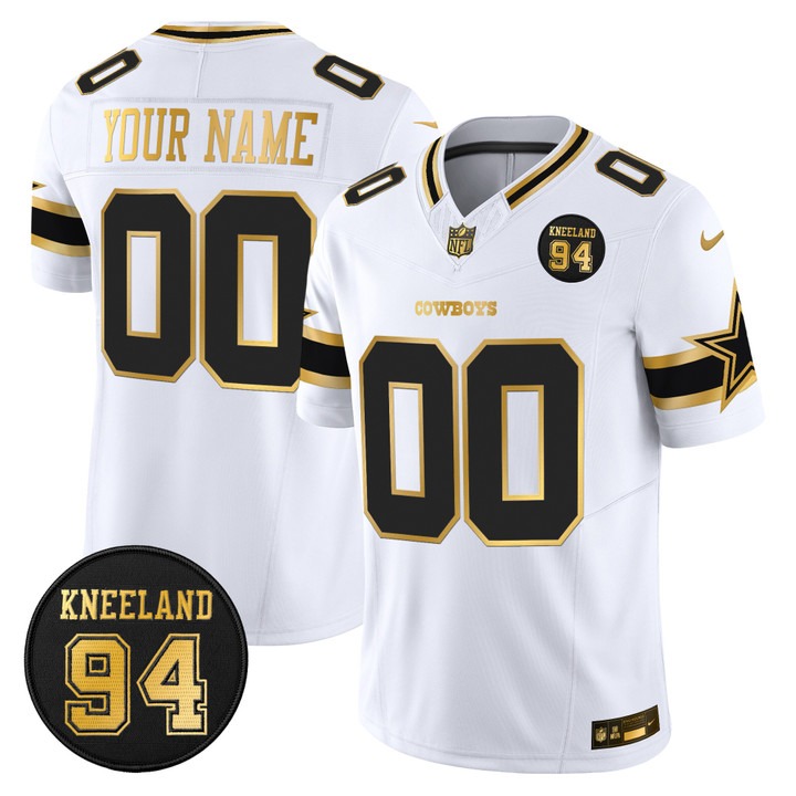 Men's Dallas Cowboys Custom Gold White #94 Marshawn Kneeland Memorial Patch Vapor Limited Stitched Jersey