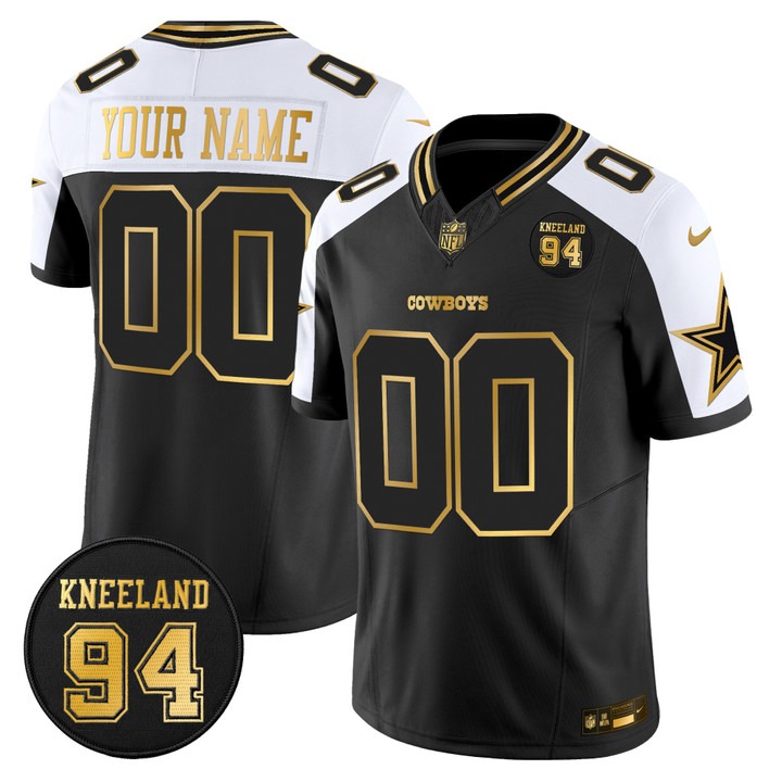 Men's Dallas Cowboys Custom Gold Black White #94 Marshawn Kneeland Memorial Patch Vapor Limited Stitched Jersey Alternate