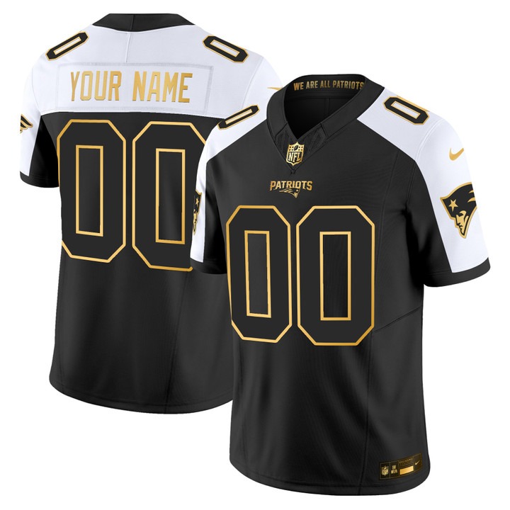 Men's New England Patriots Custom Gold F.U.S.E. 2025 Vapor Limited Stitched Jersey Black Alternate