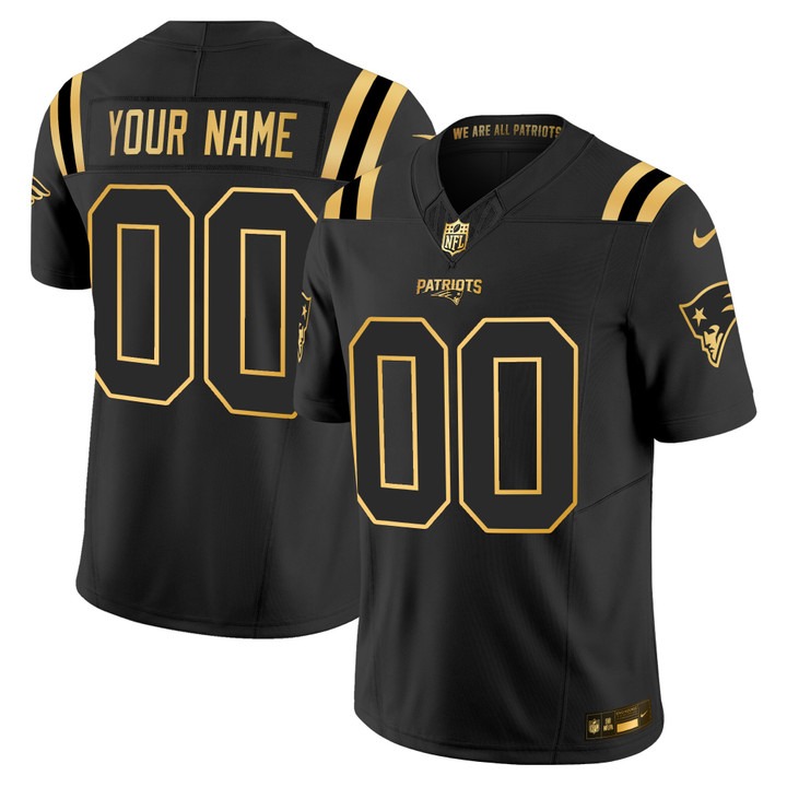 Men's New England Patriots Custom Black Gold F.U.S.E. 2025 Vapor Limited Stitched Jersey