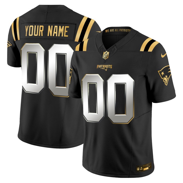 Men's New England Patriots Custom Gold F.U.S.E. 2025 Vapor Limited Stitched Jersey Black Limited