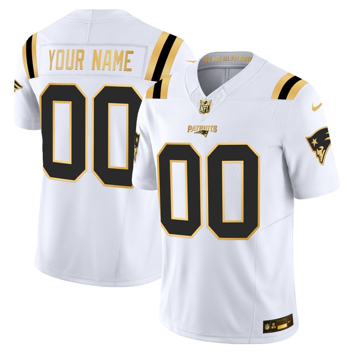 Men's New England Patriots Custom White Gold F.U.S.E. 2025 Vapor Limited Stitched Jersey