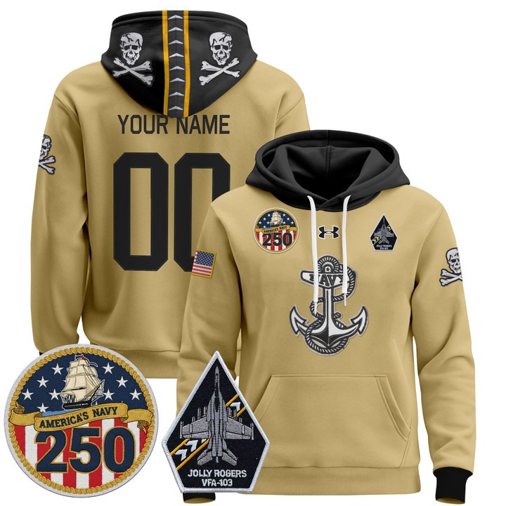 Navy Midshipmen 'Jolly Rogers Edition' Custom Stitched Pullover Hoodie Gold With 250th Anniversary Patch