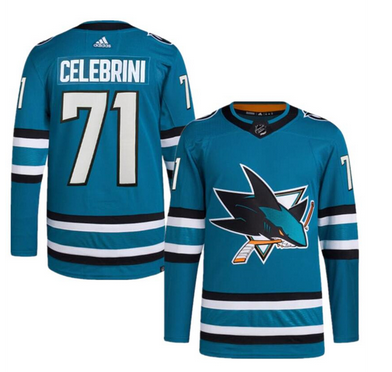 Men's San Jose Sharks #71 Macklin Celebrini Teal Adidas NHL Stitched Hockey Jersey