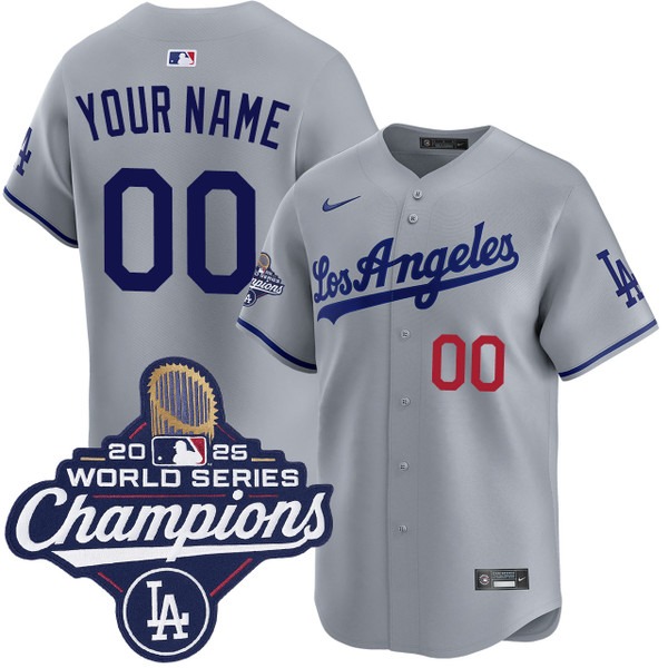 Men's Los Angeles Dodgers Custom Nike Road Limited 2025 World Series Champions Jersey