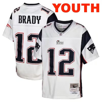 Youth New England Patriots #12 Tom Brady White Mitchell & Ness 2000 Legacy Stitched Jersey