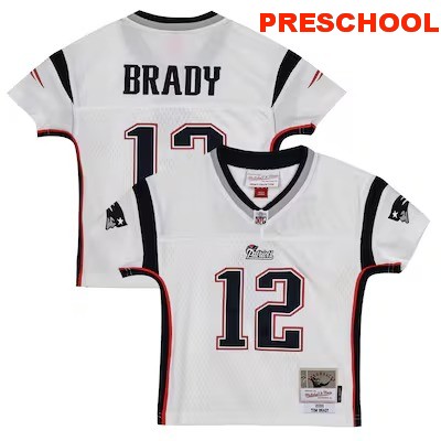 Preschool New England Patriots #12 Tom Brady White Mitchell & Ness 2000 Legacy Stitched Jersey