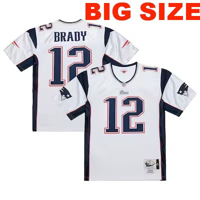 Big Size Men's New England Patriots #12 Tom Brady White Mitchell & Ness 2000 Legacy Stitched Jersey