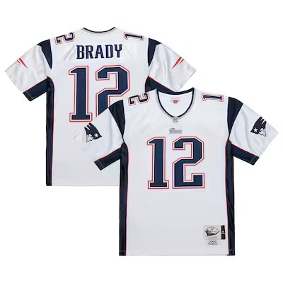 Men's New England Patriots #12 Tom Brady White Mitchell & Ness 2000 Legacy Stitched Jersey