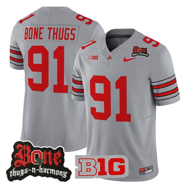 Men's Ohio State Buckeyes #91  Bone Thugs-N-Harmony Vapor Limited Stitched Jersey Grey - Heritage Stripe Edition