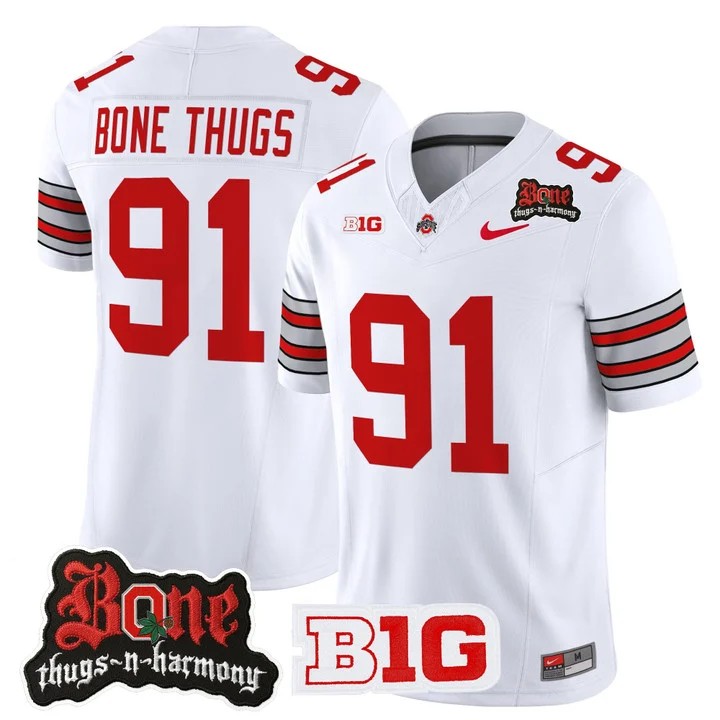 Men's Ohio State Buckeyes #91  Bone Thugs-N-Harmony Vapor Limited Stitched Jersey White - Heritage Stripe Edition