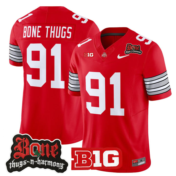 Men's Ohio State Buckeyes #91  Bone Thugs-N-Harmony Vapor Limited Stitched Jersey Scarlet - Heritage Stripe Edition