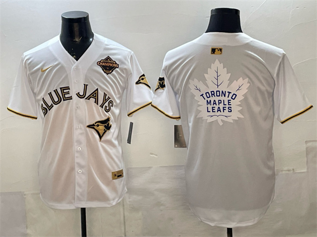 Men's Toronto Blue Jays & Leafs Black Gold 2025 American League Champions With White Leafs Logo Limited Stitched Baseball Jerseys