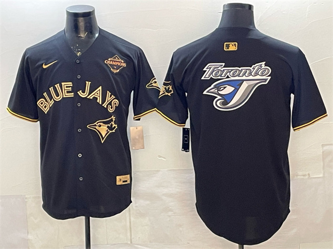 Men's Toronto Blue Jays Team Big Logo Black Gold 2025 American League Champions Limited Stitched Baseball Jersey