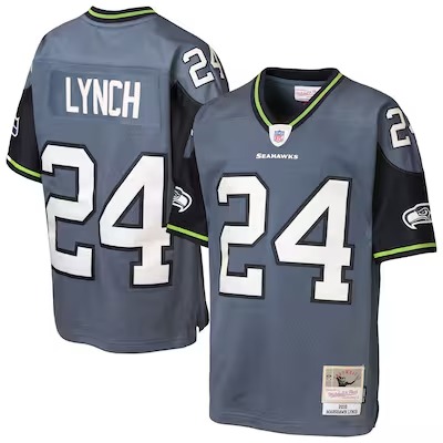 Youth Seattle Seahawks #24 Marshawn Lynch Blue Mitchell & Ness Legacy Stitched Jersey