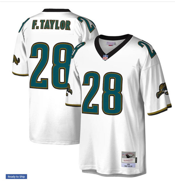 Mens Jacksonville Jaguars #28 Fred Taylor Mitchell & Ness White Legacy NFL Throwback Jersey