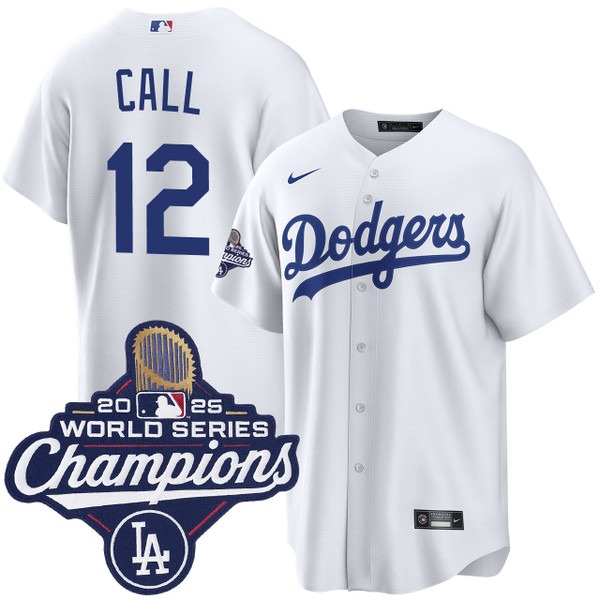 Men's Nike Los Angeles Dodgers #12 Alex Call Home 2025 World Series Champions Jersey White