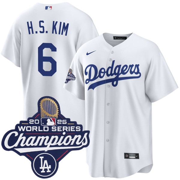 Men's Nike Los Angeles Dodgers #6 Hyeseong Kim Home 2025 World Series Champions Jersey White