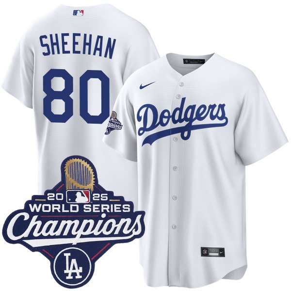 Men's Nike Los Angeles Dodgers #80 Emmet Sheehan Home 2025 World Series Champions Jersey White