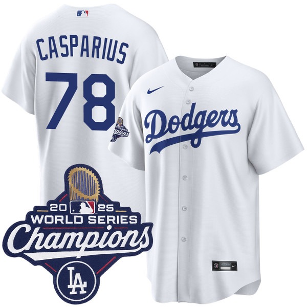 Men's Nike Los Angeles Dodgers #78 Ben Casparius Home 2025 World Series Champions Jersey White