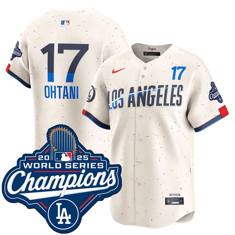 Men's Los Angeles Dodgers #17 Shohei Ohtani City Connect 2025 World Series Champions Nike Limited Jersey Cream