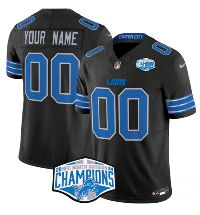 Detroit Lions Active Player Custom Black 2024 NFC North Champions F.U.S.E. Vapor Limited Stitched Jersey