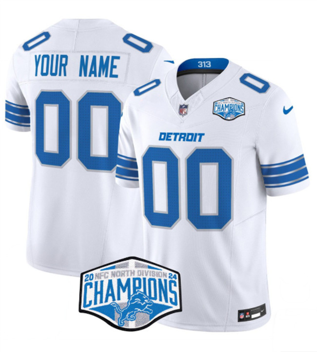 Detroit Lions Active Player Custom White 2024 NFC North Champions F.U.S.E. Vapor Limited Stitched Jersey