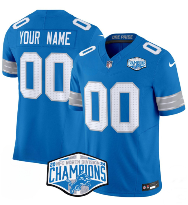 Detroit Lions Active Player Custom Blue 2024 NFC North Champions F.U.S.E. Vapor Limited Stitched Jersey