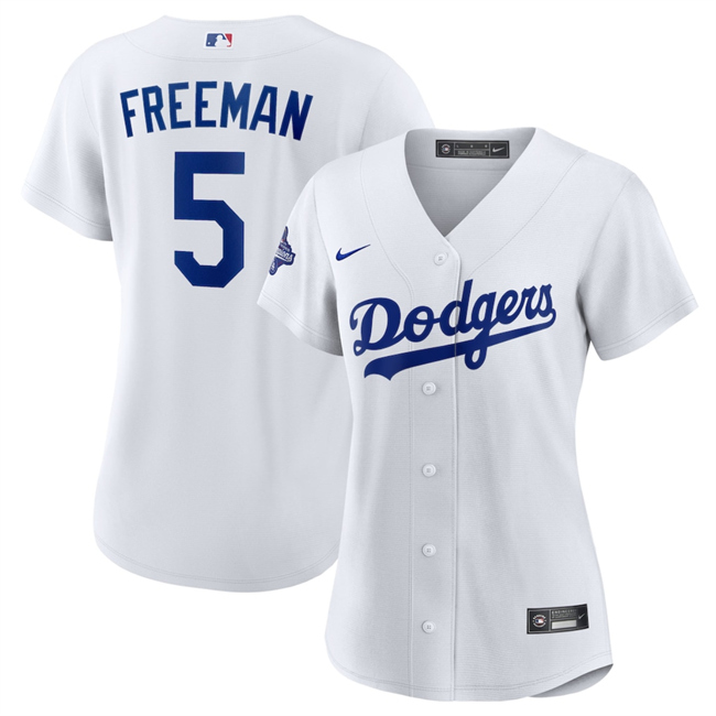 Women's Los Angeles Dodgers #5 Freddie Freeman White 2025 World Series Champions Home Cool Base Stitched Baseball Jerseys (Run Small)