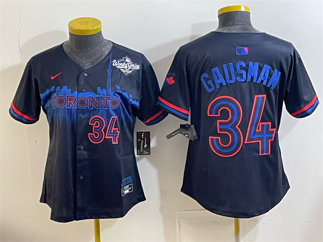 Women's Toronto Blue Jays #34 Kevin Gausman Black 2025 World Series City Connect Limited Stitched Baseball Jersey(Run Small)