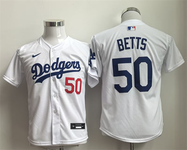 Youth Los Angeles Dodgers #50 Mookie Betts White  Limited Stitched Baseball Jersey