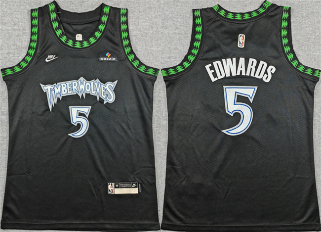 Youth Minnesota Timberwolves #5 Anthony Edwards Black 2025-26 Classic Edition Stitched Jersey