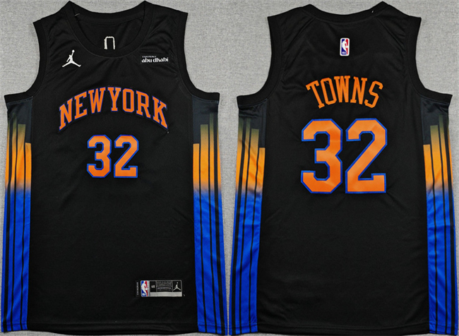 Men's New Yok Knicks #32 Karl-Anthony Towns Black 2025-26 Statement Edition Stitched Basketball Jersey