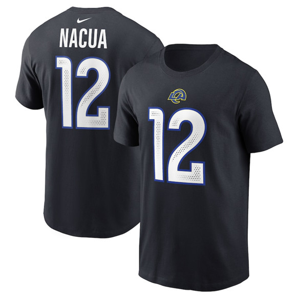 Women's Los Angeles Rams #12 Puka Nacua Black 2025 Rivalries Collection Player Name & Number T-Shirt