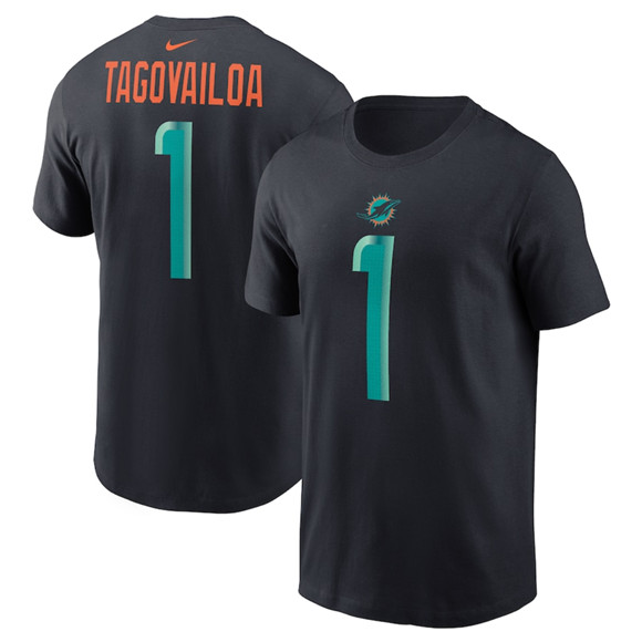 Women's Miami Dolphins #1 Tua Tagovailoa Black 2025 Rivalries Collection Player Name & Number T-Shirt