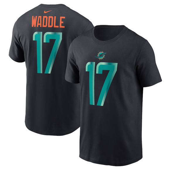 Women's Miami Dolphins #17 Jaylen Waddle Black 2025 Rivalries Collection Player Name & Number T-Shirt