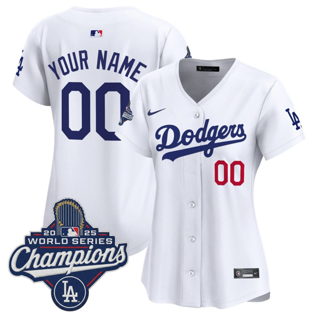 Women's Dodgers Custom White 2025 World Series Champions Home Limited Stitched Baseball Jersey