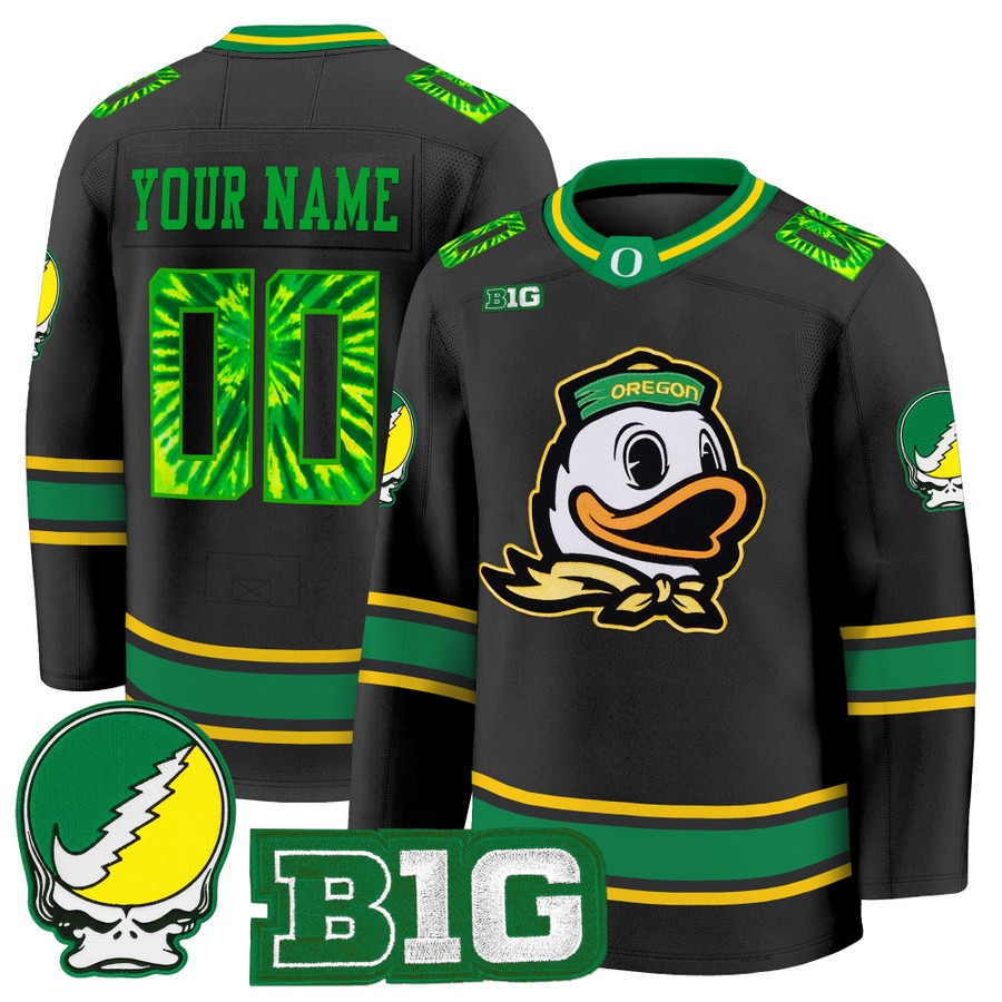 Men's Oregon Ducks Custom Hockey Style 'Grateful Ducks' Premium Stitched Jersey -  Black