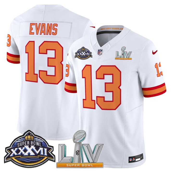 Men's Tampa Bay Buccaneers #13 Mike Evans Super Bowl XXXVII & LV Patch Throwback F.U.S.E. Vapor Limited Stitched Jersey White