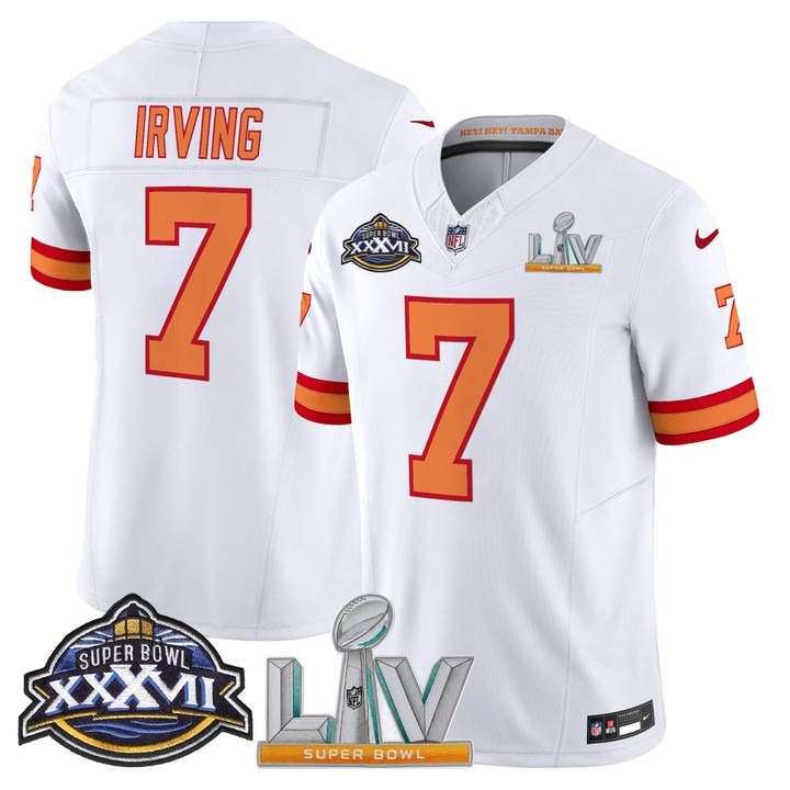 Men's Tampa Bay Buccaneers #7 Bucky Irving Super Bowl XXXVII & LV Patch Throwback F.U.S.E. Vapor Limited Stitched Jersey White